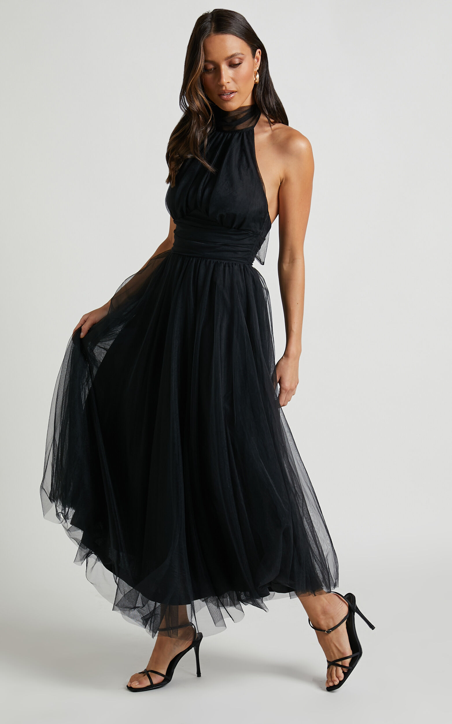 Black Halter Tea Length Dress