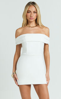 Liliana Mini Dress - Off Shoulder Bodycon Dress in White