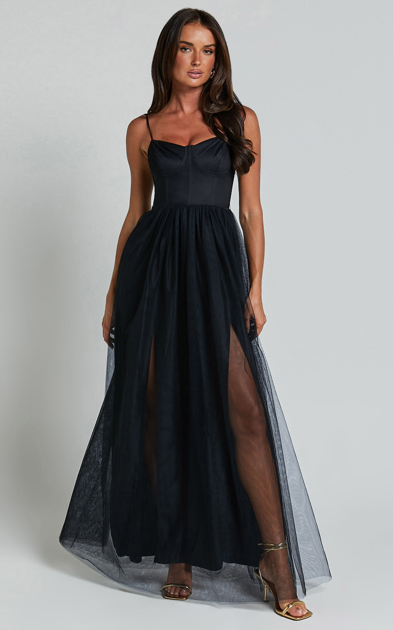 At The Altar Tulle Maxi Dress In Black