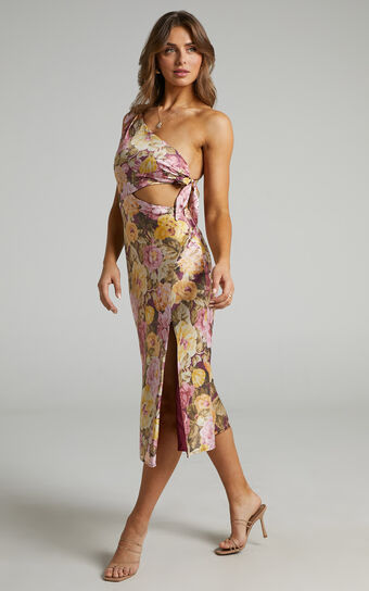 Glaucus Midi Dress - One Shoulder Cut Out Dress in Classic Floral