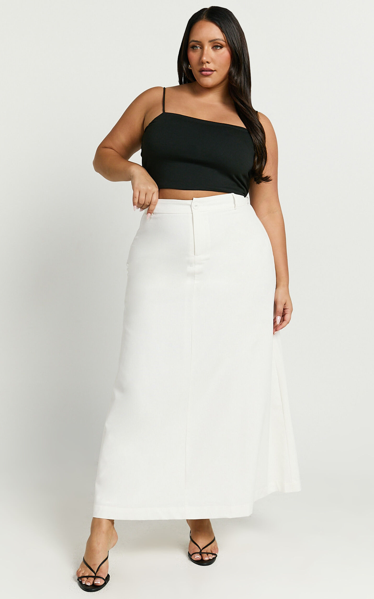 Benjie Maxi Skirt Tailored Linen Look High Waisted A Line in White Showpo