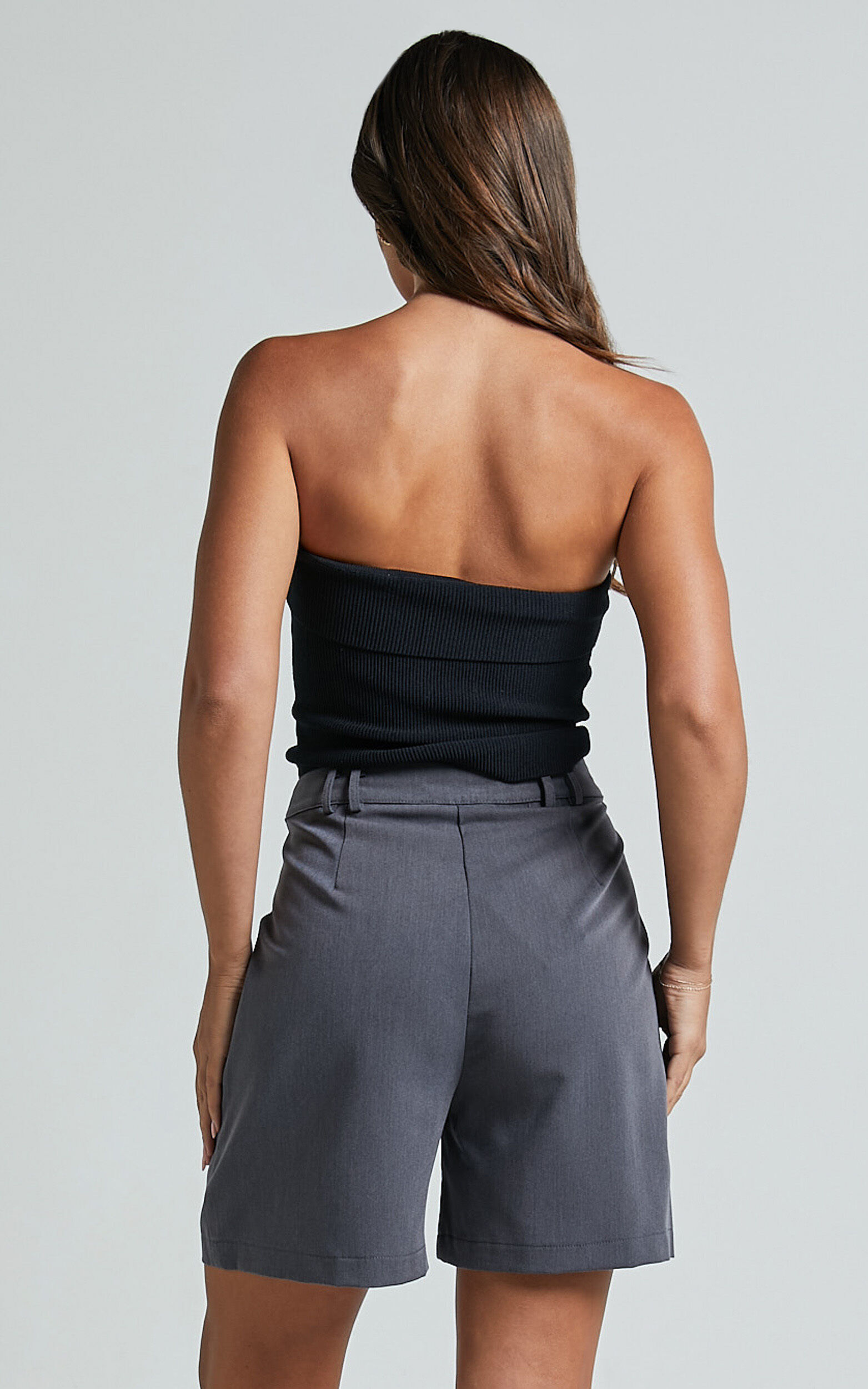 Lorcan Shorts - Long Line Tailored Shorts in Charcoal | Showpo