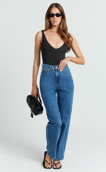 Jamie Bodysuit - V Neck Bodysuit in Black