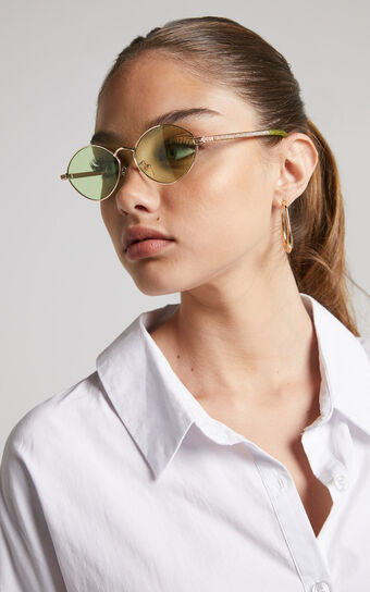 Jilyan Sunglasses - Retro Almond Oval Tinted Sunglasses in Lime