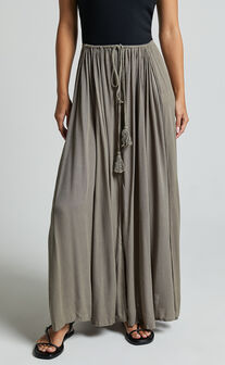 Under The Twilight Maxi Skirt - Thigh Split Skirt in Olive