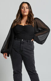 Dermot Bodysuit - Balloon Sleeve Bodysuit in Black | Showpo