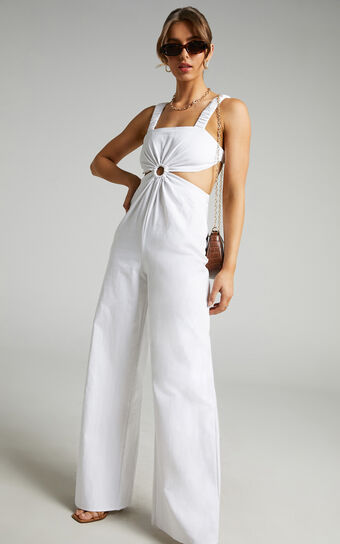 Cardilyn Jumpsuit with Ring at Waist in White