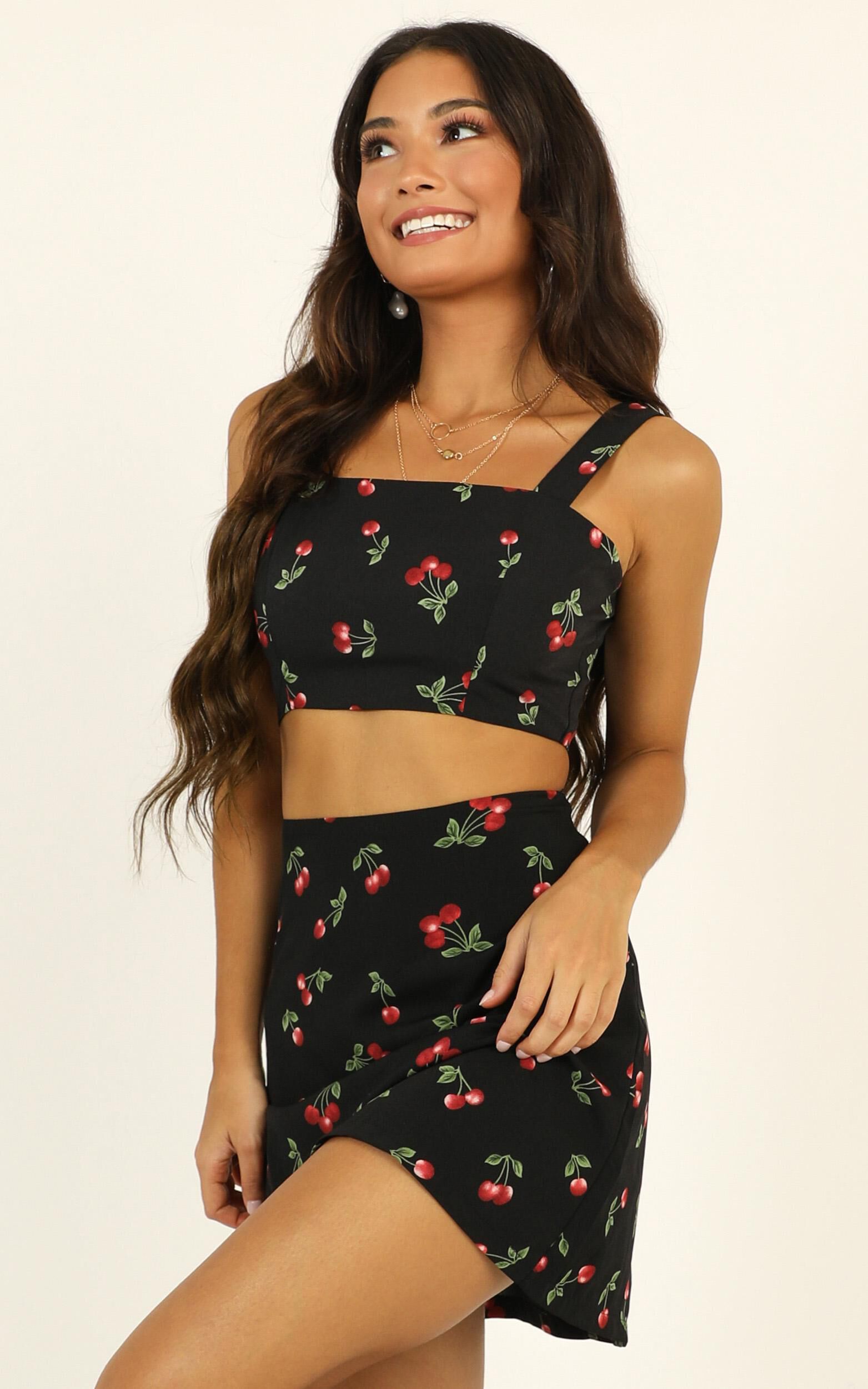 Cherry On Top Two Piece Set In Black Print