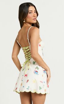 Amalie The Label - Kalista Bustier Tie Up Back Mini Dress in Tropical Oasis Print