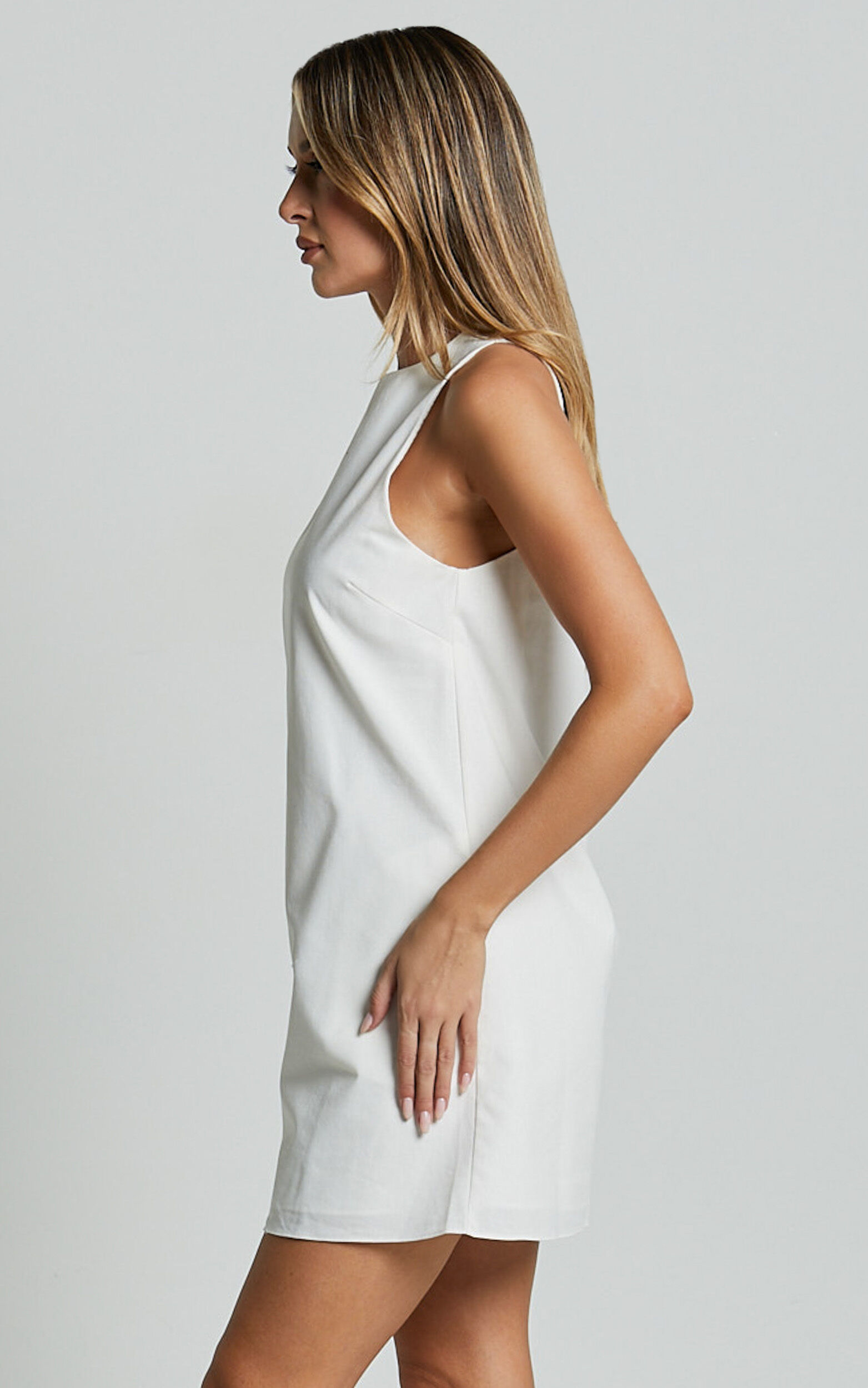 White high neck shift dress hot sale