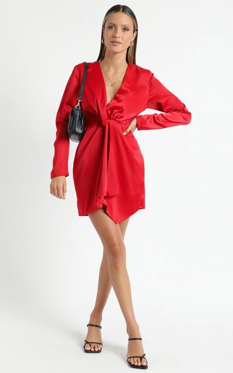 Stop Thinking About It Dress in Red Satin