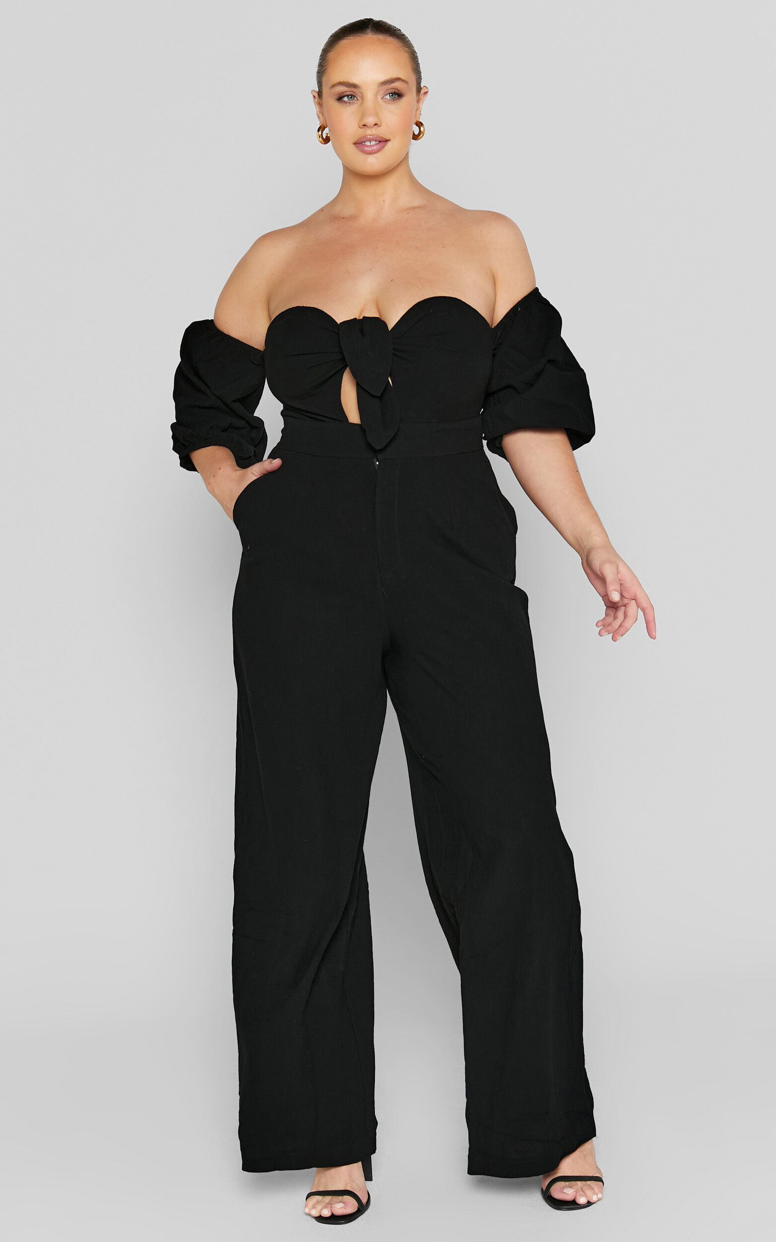 Maja Jumpsuit Front Tie Off Shoulder Jumpsuit in Black Showpo USA