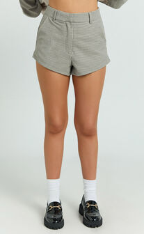 Angela Shorts - High Waist Micro Mini Shorts in Beige Check