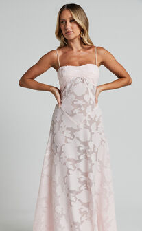 Lily Maxi Dress - Sheer Jacquard Maxi Dress in Pink