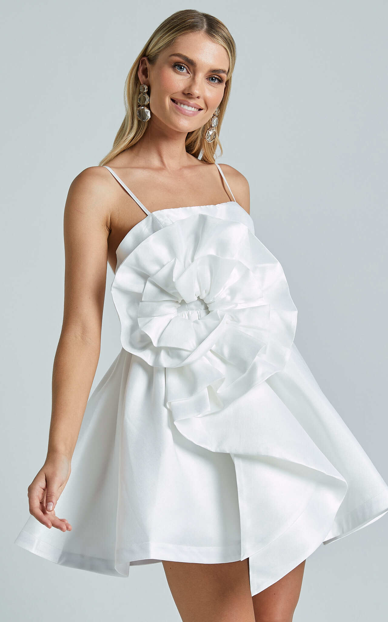 Seana Mini Dress Sculptural Flower Dress in White Showpo USA