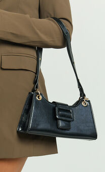 Tessa Bag - Buckle Detail Shoulder Bag in Black