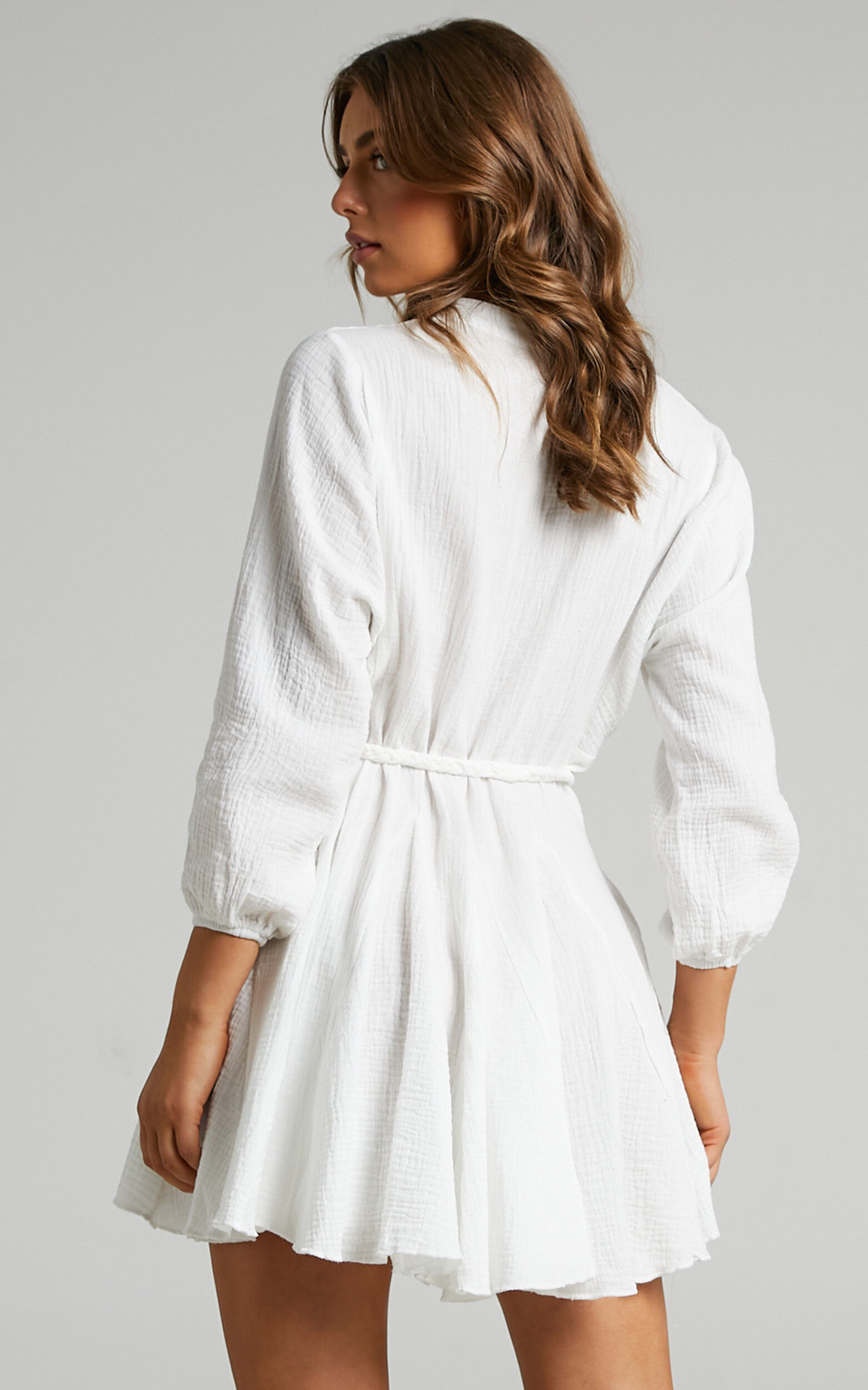 White long sleeve button up dress discount