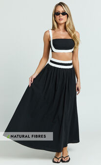 Sapphire Two Piece Set - Contrast Band Crop Top and A Line Maxi Skirt in Reverse