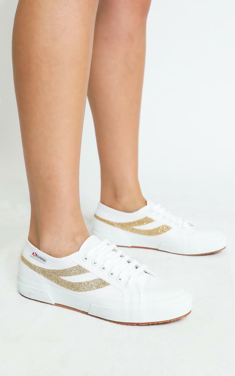 Superga 2750 Swallowtail Micro Glitter Sneaker in White and