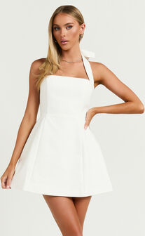 Dante Mini Dress - Halter Neck Tie Tulip Skirt Dress in Off White