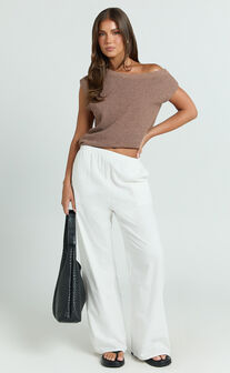 Marilou Top - Knit Off Shoulder Top in Brown