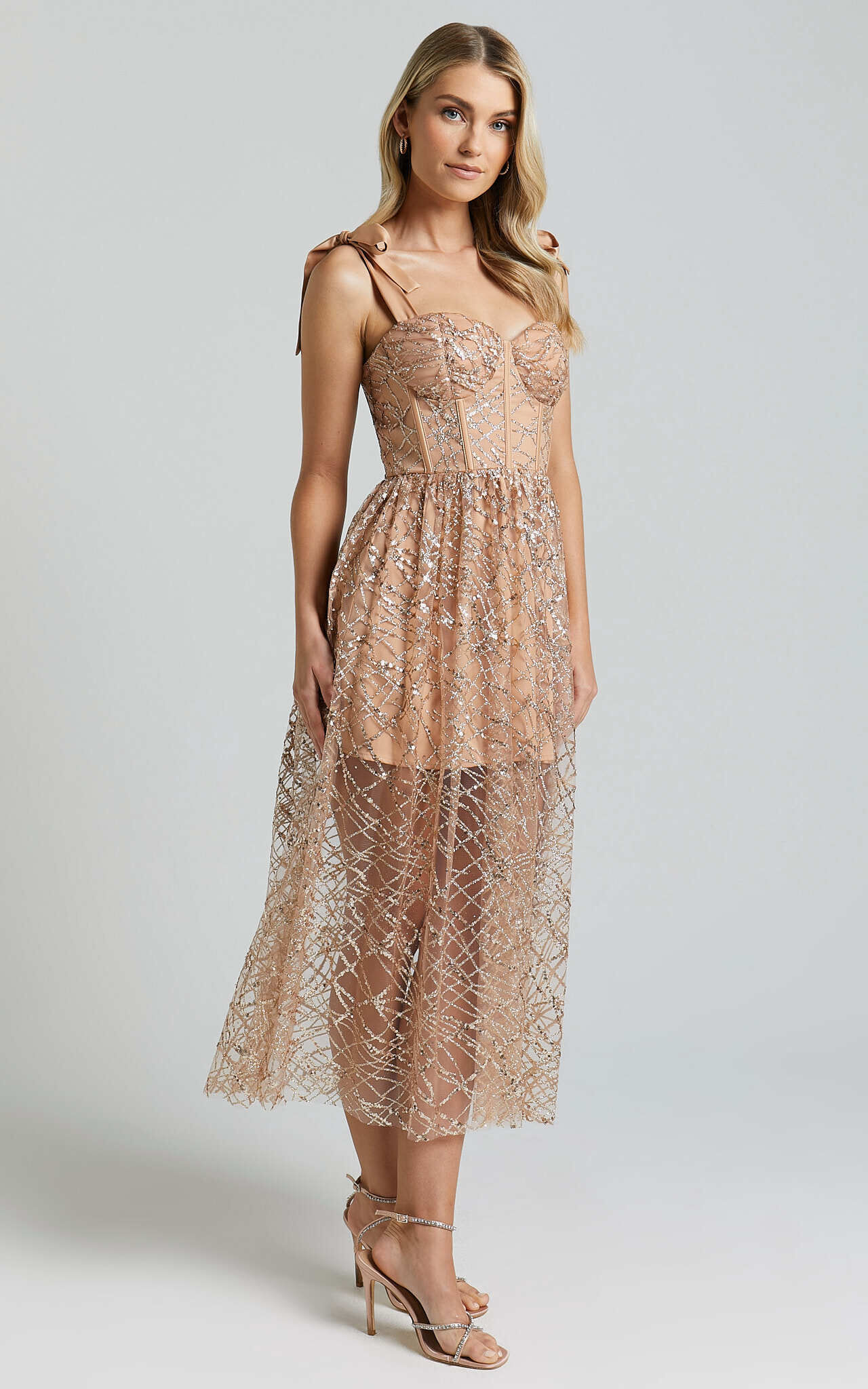 Gold strappy glitter midaxi on sale dress