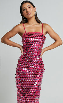 Amarie Midi Dress - Circle Sequin Dress in Pink