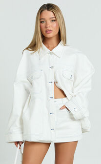 Richelle Jacket - Contrast Stitch Oversized Jacket With Contrast Stitch Detail in Off White