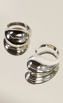 Fergie 2 Ring Pack - Bubble Chunky Rings in Silver