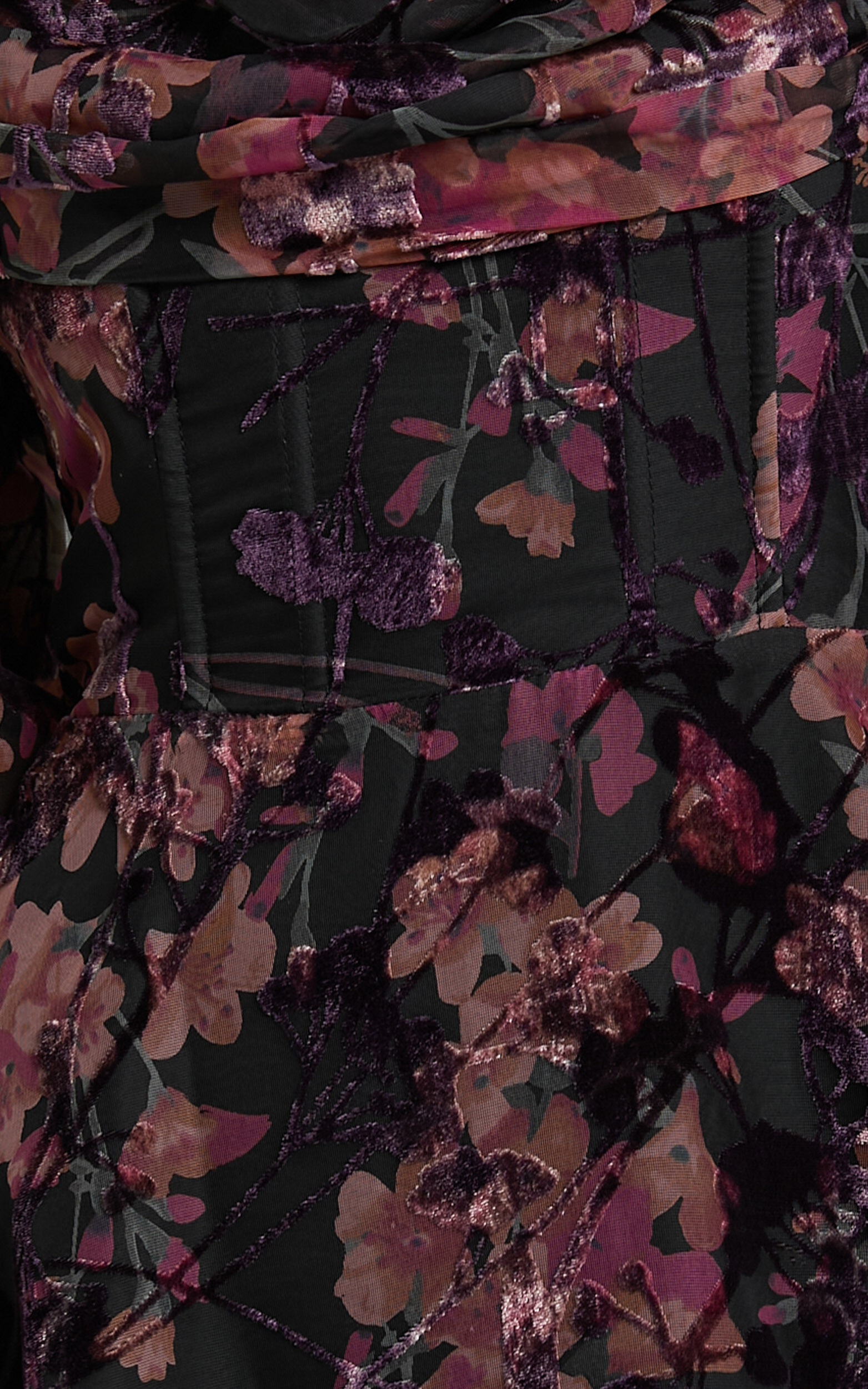 Jessell Mini Dress - Long Sleeve Cowl Corset Dress in Burnt Out Floral ...