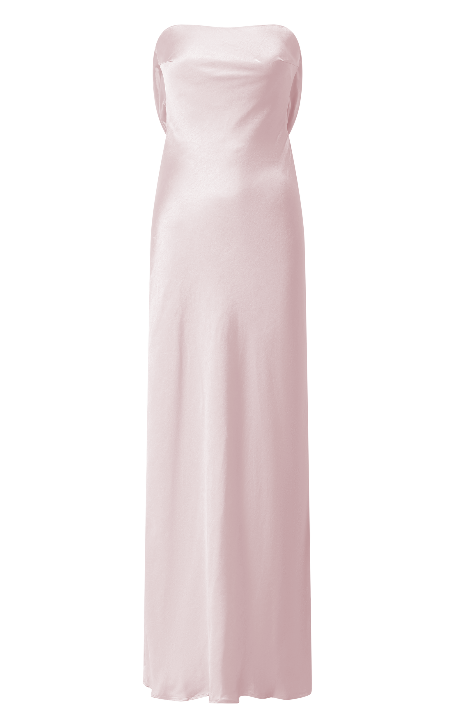 Charlita Maxi Dress Strapless Cowl Back Satin Dress in Pale Pink
