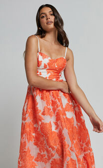 Brailey Midi Dress - Aline Corset Detail Dress in Orange