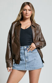 Chloe Jacket - Faux Leather Bomber Jacket in Brown | Showpo USA