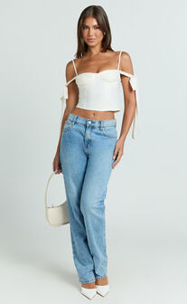 Elsa Top - Tie Shoulder Ruched Bust Bias Cut Top in Ivory