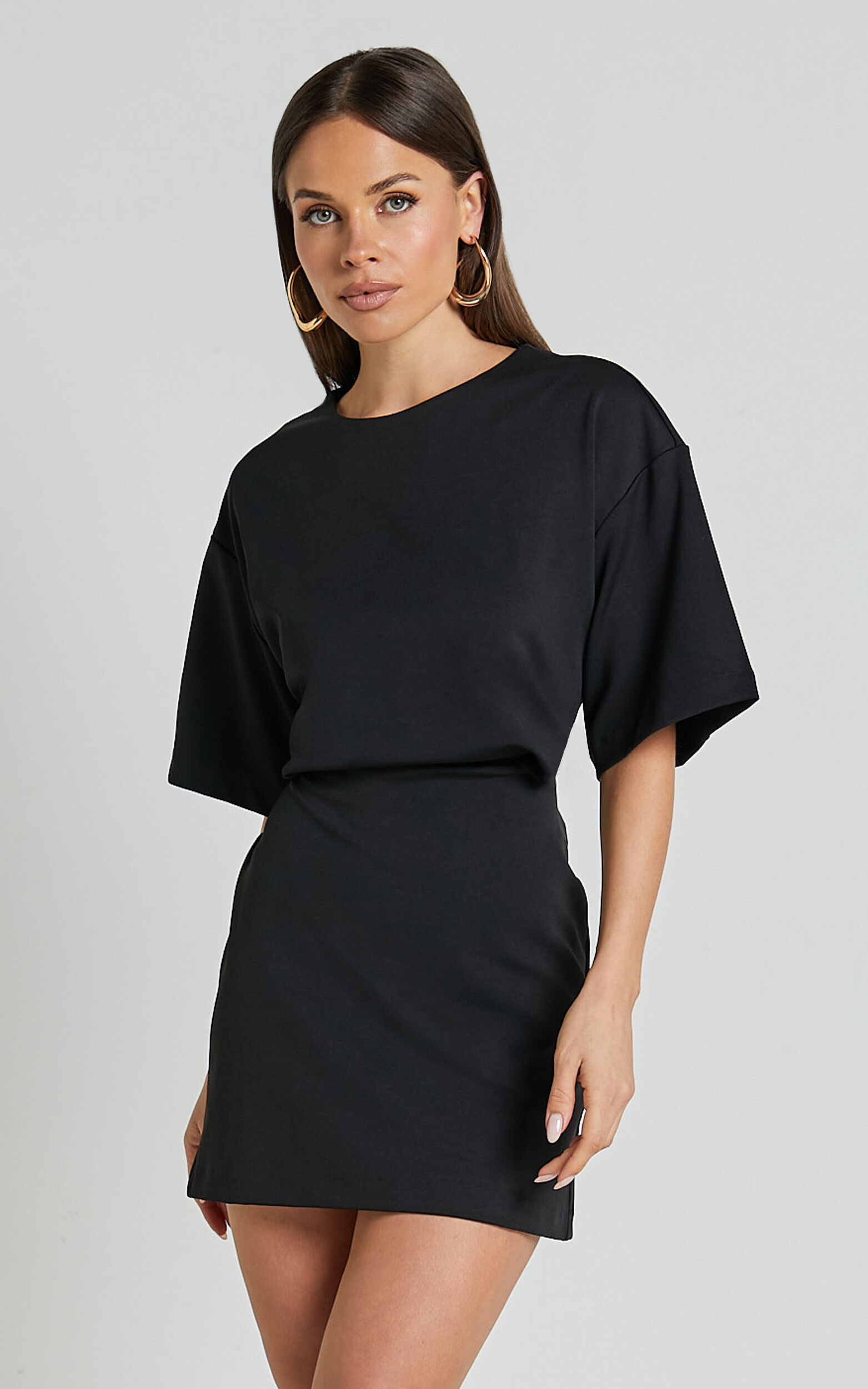 Karyna Mini Dress Short Sleeve Boxy T shirt Dress in Black Showpo USA