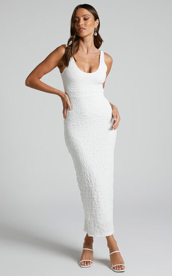 Novida Midi Dress  Textured Bodycon in White Showpo Australia