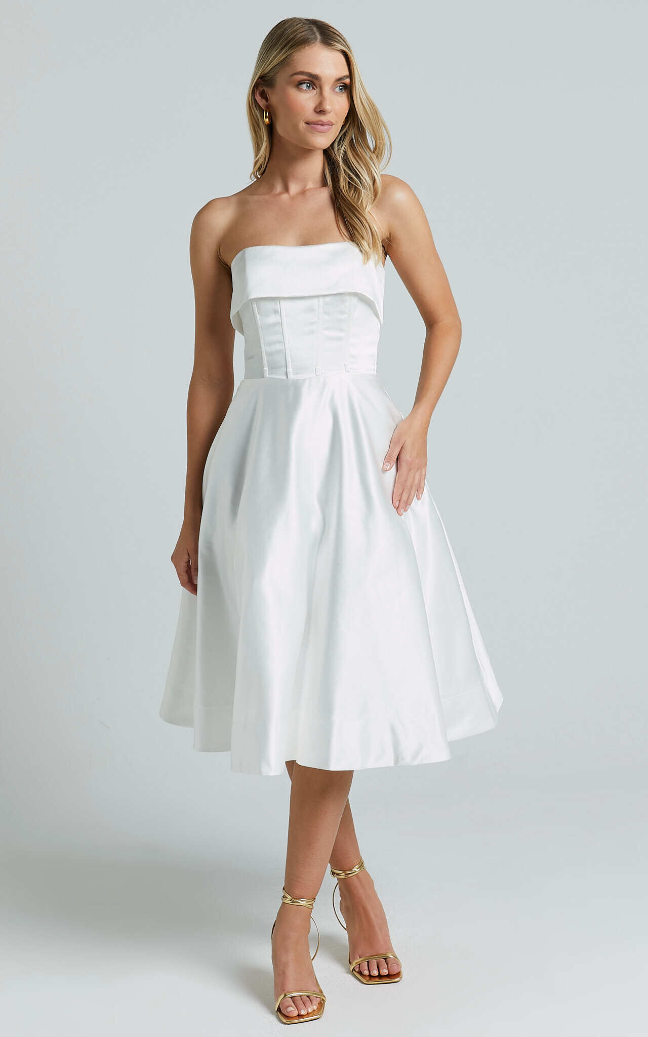 Strapless fit and flare midi dress 2025