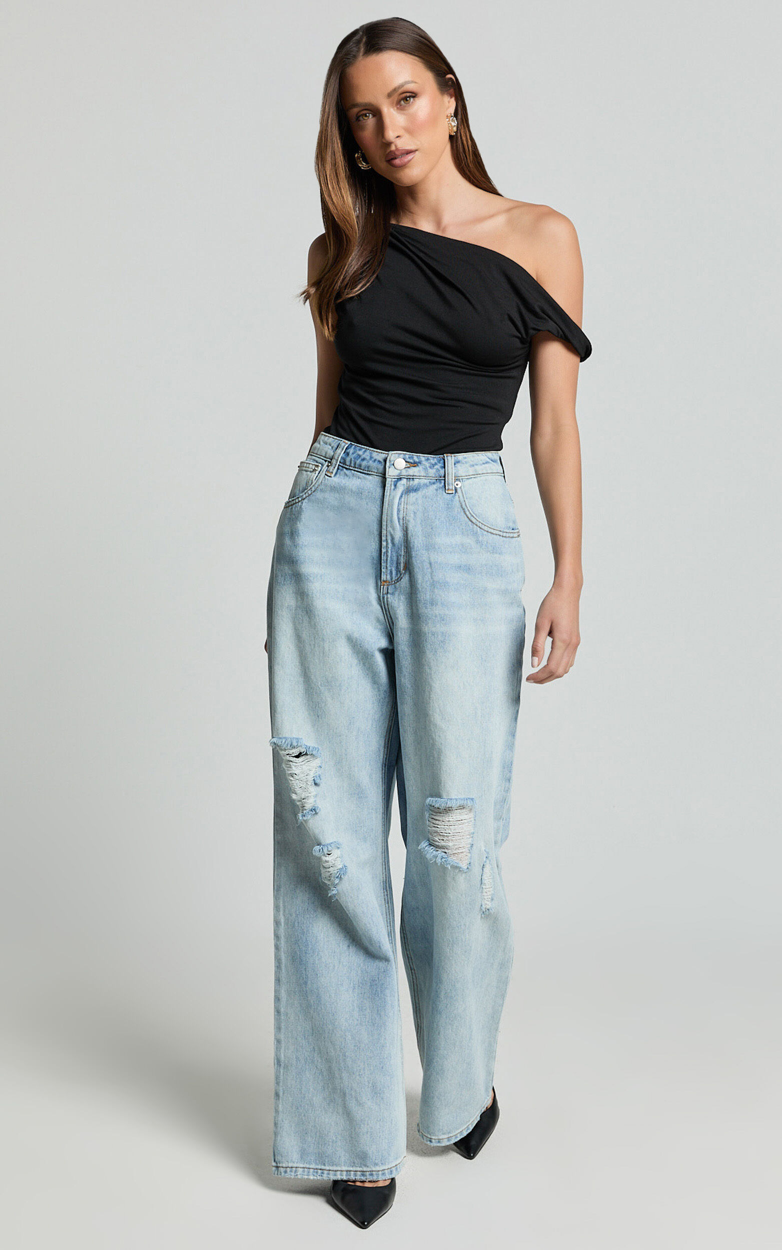 Cate Jeans - Baggy High Waist Ripped Wide Leg Recycled Denim Jeans in ...