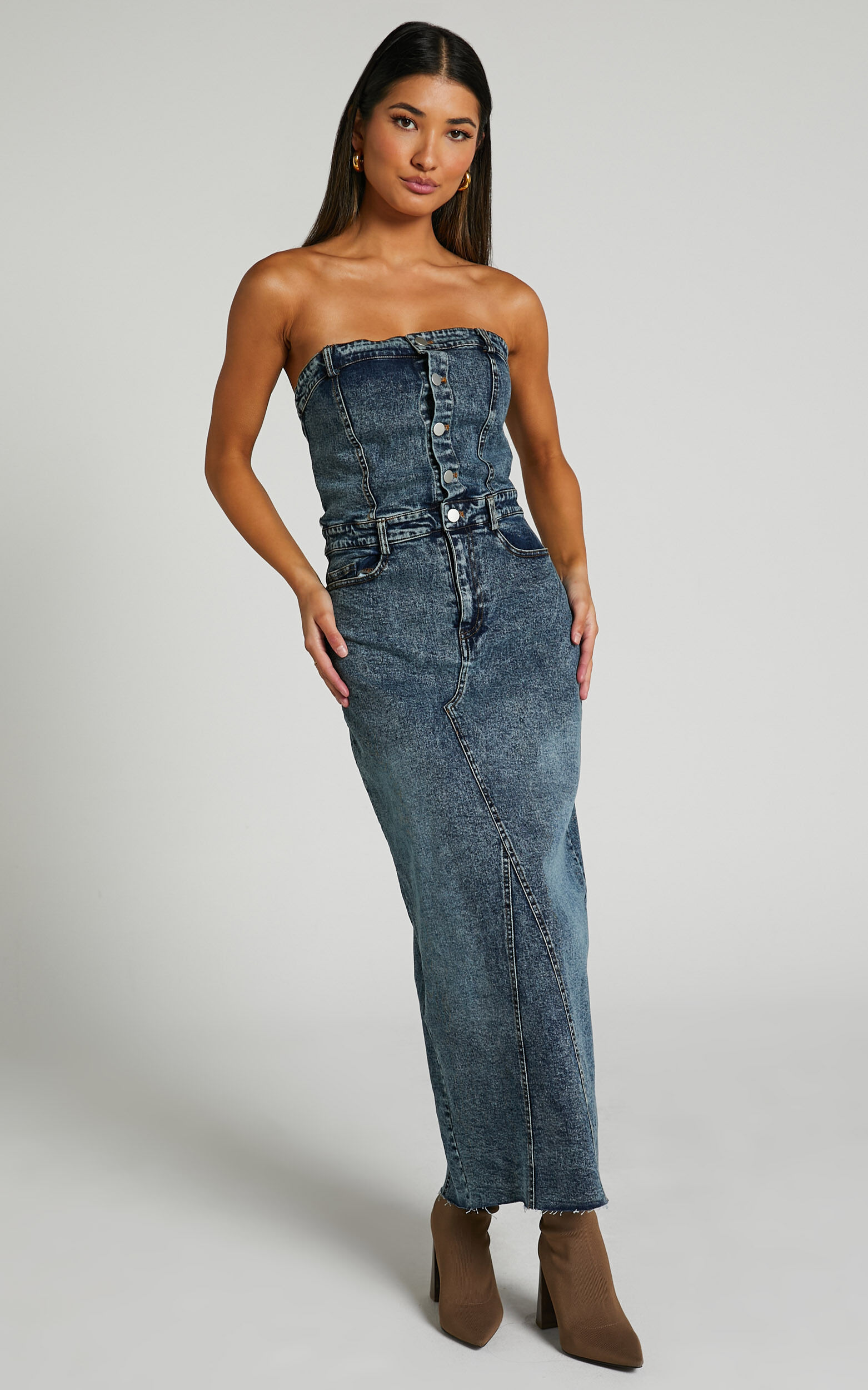 Strapless button down dress shop