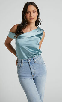 Indah Top - Draped Off Shoulder Top in Sage