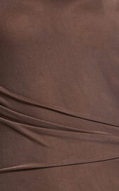 Lara Midi Dress - Asymmetrical Ruched Mesh Dress in Chocolate | Showpo USA