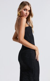 Penelope Midi Dress - Lace Cami Slip Dress in Black