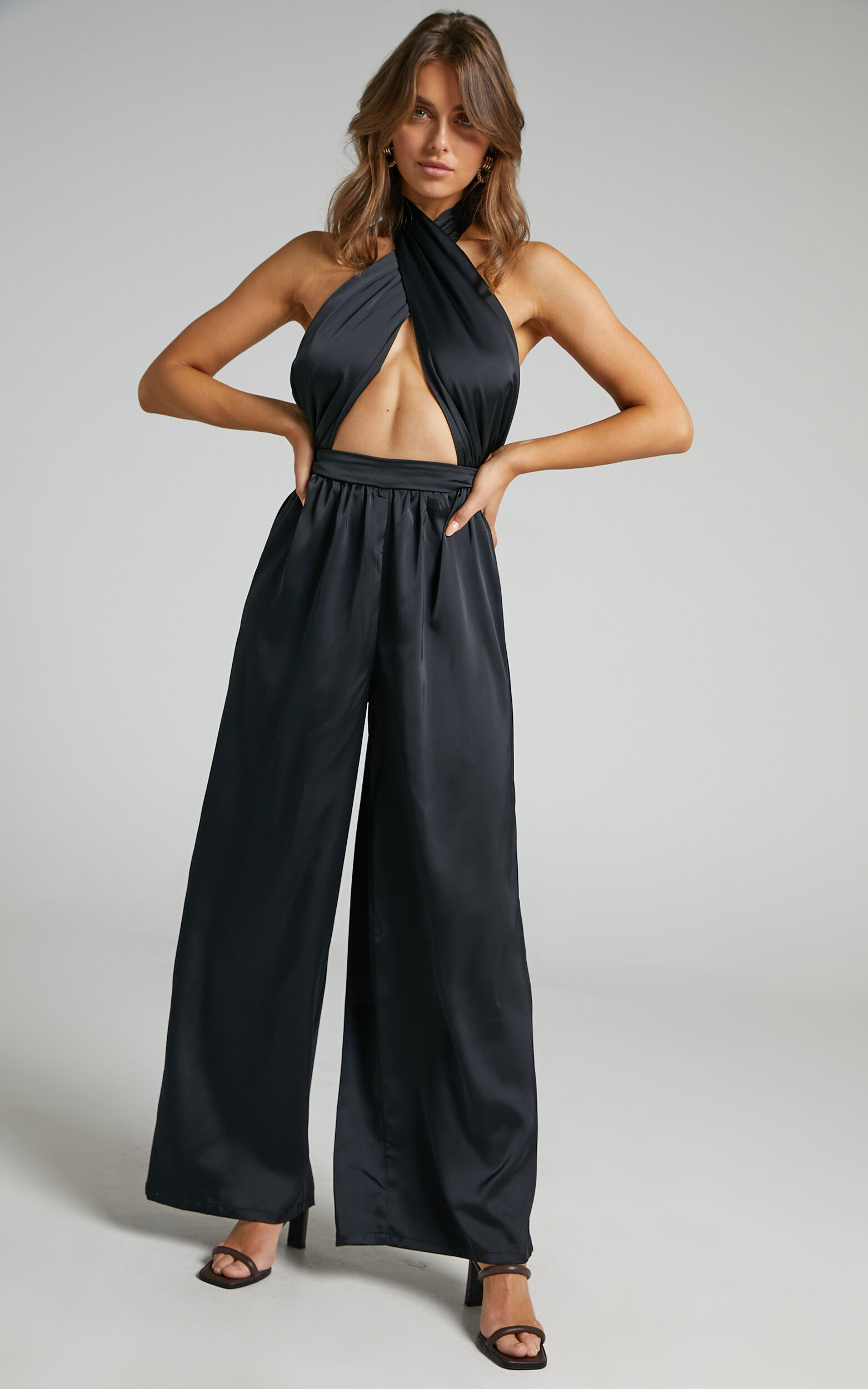Good Life Jumpsuit in Black Satin