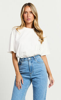 Prizza Top - Longline Boyfriend Tee Top in White