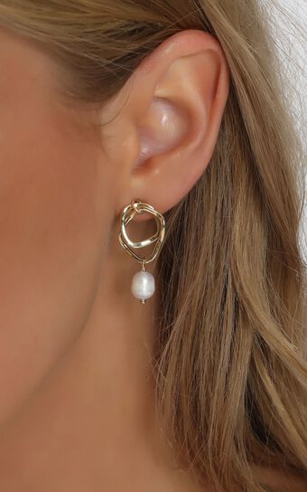 Flora Double Hoop Drop Earring in Gold And Pearl  Australia