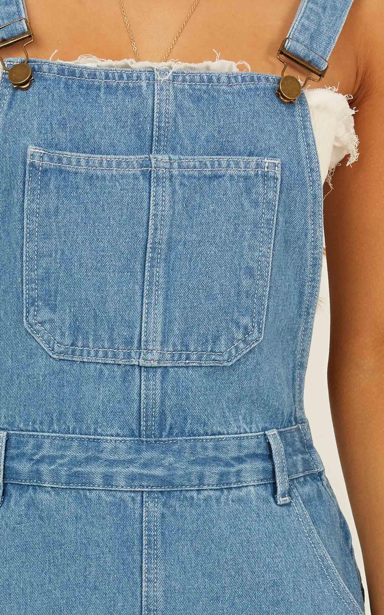 Dont Let Me Go Denim Overall In Mid Wash Showpo