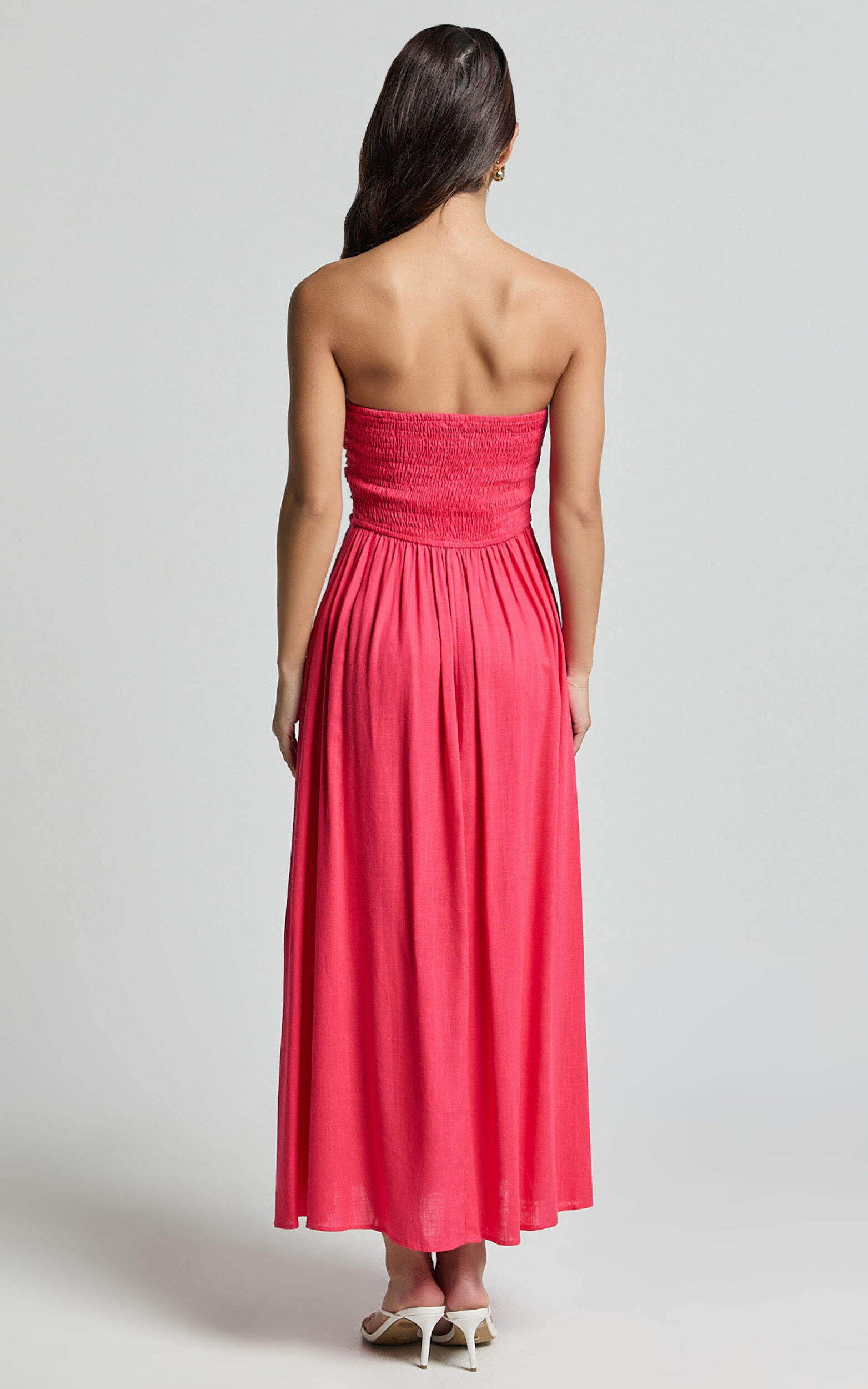 Polly Midi Dress - Strapless Ruched Dress in Lipstick Pink | Showpo