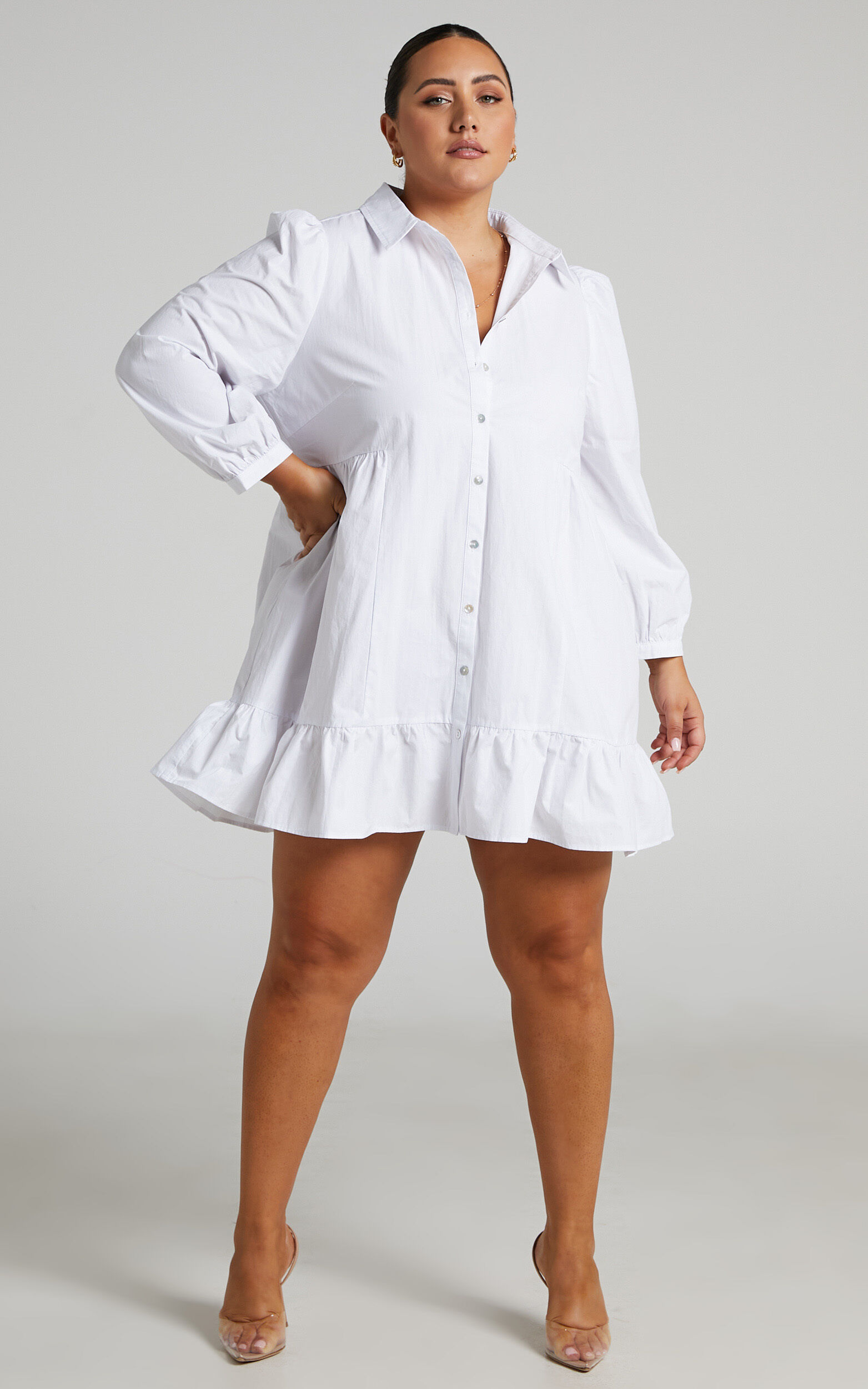 White frill clearance hem shirt dress