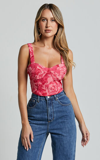 Rafaelle Top - Bustier Crop Top in Pink Blur Floral