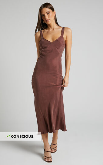 Kaya Midi Dress - Cupro Slip Dress in Chocolate